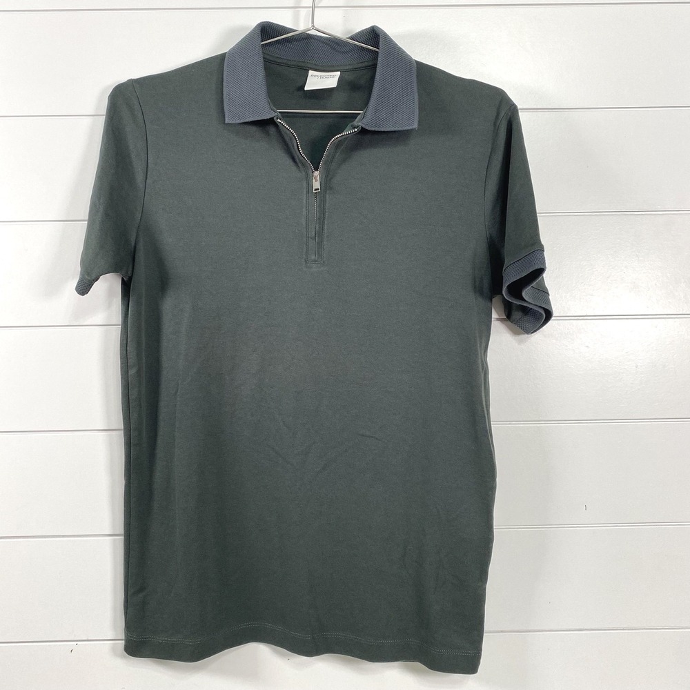 Selected Homme Polo Shirt Mens Medium‎ Green Quarter Zip Short Sleeve 1425185